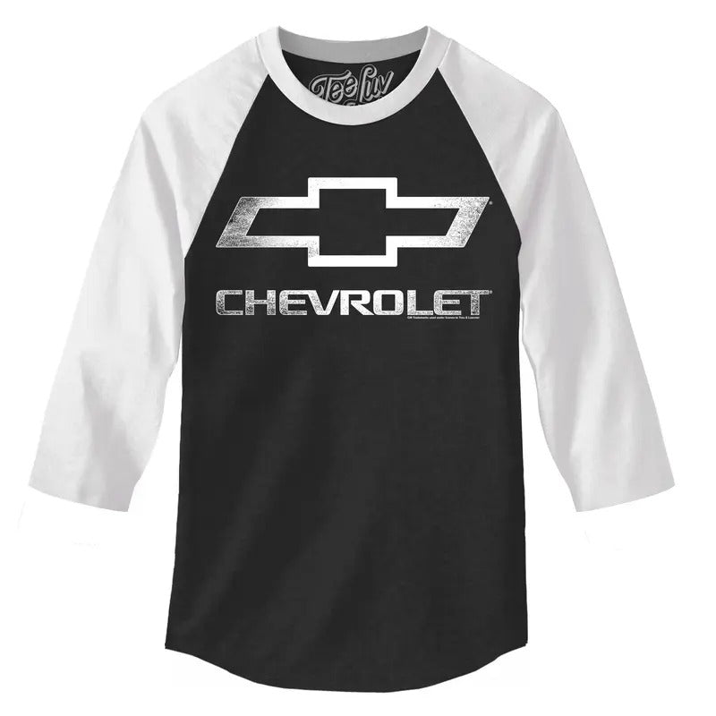 Chevrolet Logo 3/4 Sleeve Raglan Jersey T-Shirt- Black and White