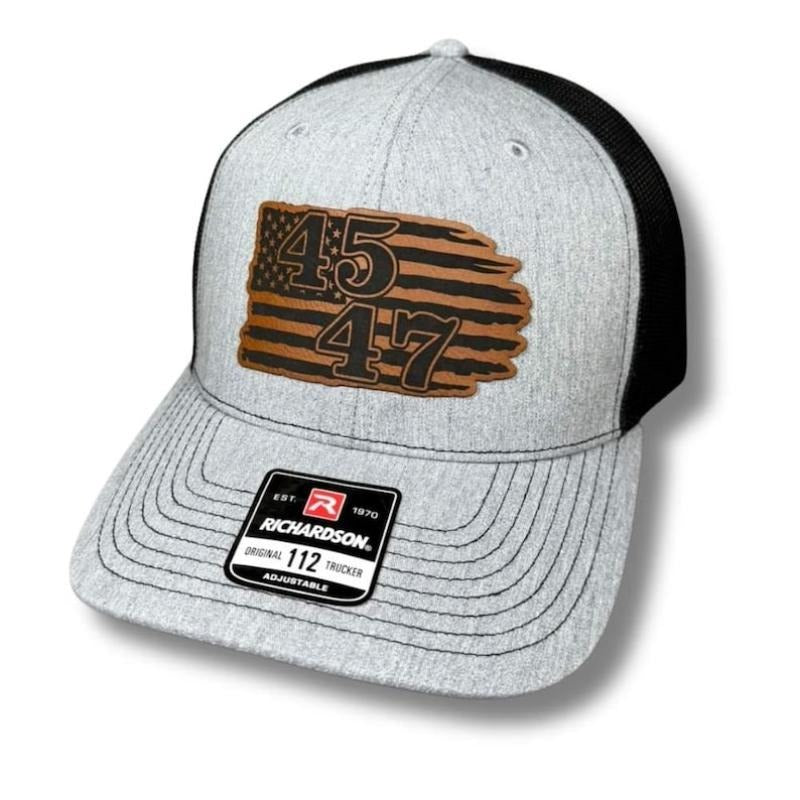 45 - 47 American Flag Patch Hat, Richardson 112 Hat, Leather Patch Hat