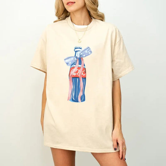 4th July Funny Cola Bow Graphic Shirt, Oversized Cola Fan Shirt, Cola Lover Tee Present,  Soda sweatshirt