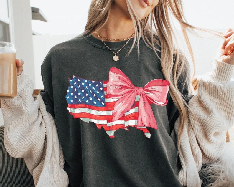 4th Of July T-shirt, Distressed Coquette American Flag Tshirt, USA Png Fourth Of July Shirt Patriotic Sublimation T-Shirt