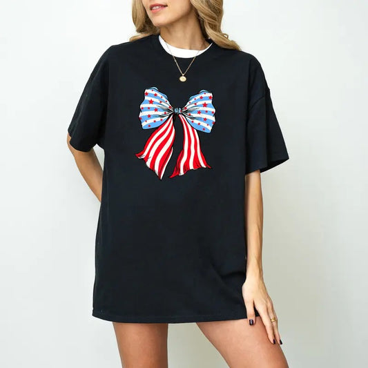 4th of July Bow Shirt, Coquette Aesthetic Patriotic TShirt, Cute Independence Day Tee, American Girly Gift, Fourth of July Country Girl