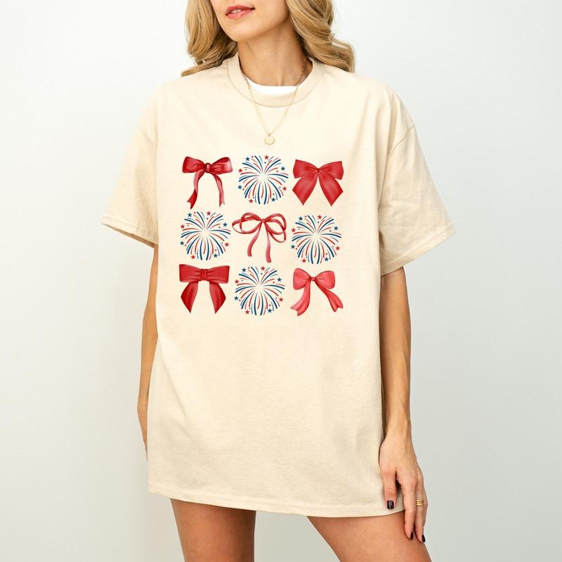 4th of July Coquette Bow Shirt, Cute Independence Day Tee, American Girly Gift, Fourth of July Shirt, Women's 4th of July, Red White Blue Shirt