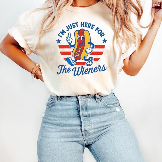 4th of July Just Here For The Wieners T Shirt, Funny Hot Dog Shirt, Independence Day T Shirt, Retro America Patriotic Weenies Shirt