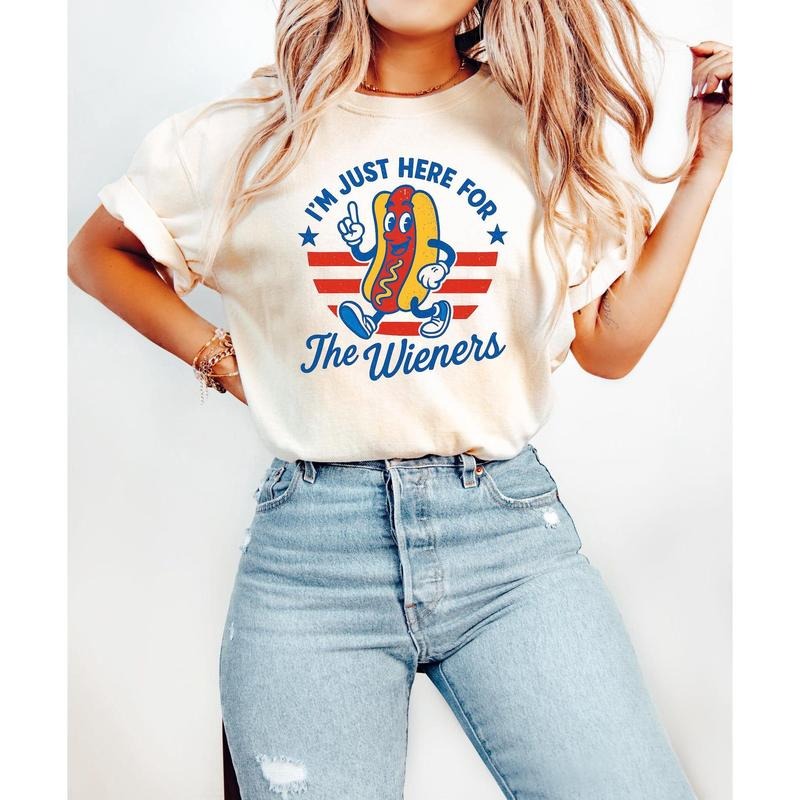 4th of July Just Here For The Wieners T Shirt, Funny Hot Dog Sweatshirt, Independence Day T Shirt, Retro America Patriotic Weenies Shirt
