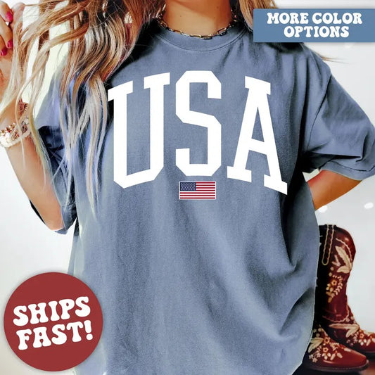 4th of July Shirt Fourth of July T-Shirt USA Shirt Independence Day American Patriotic Shirt Memorial Day Top Womenswear Cotton Comfort