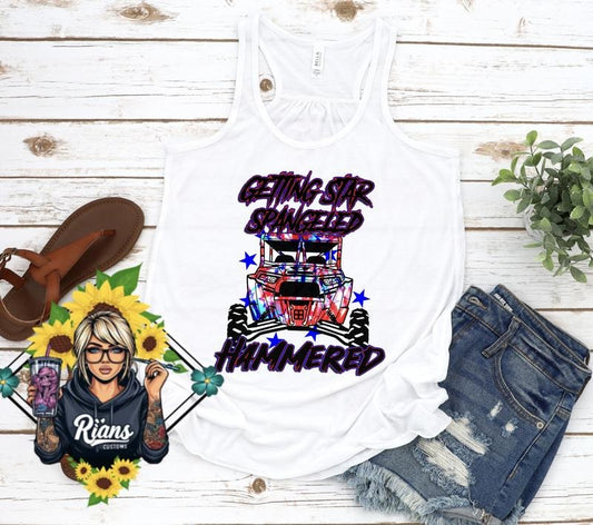 4th of July Star Spangeled Hammered side by side razorback womens Tank top