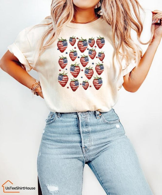 4th of July Strawberries Shirt, 4th of July Shirt