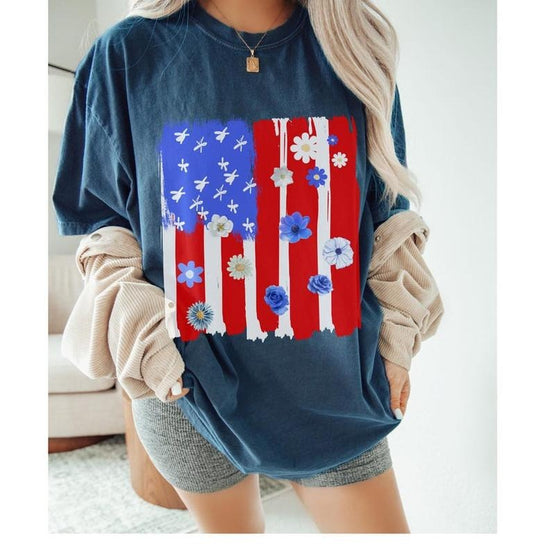 4th of July T-Shirt, July Fourth T-Shirt, Brushstrokes USA Flag Shirt