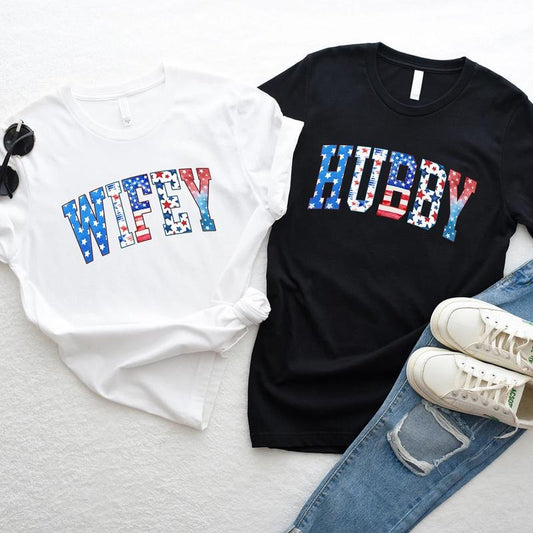 4th of July Wife Husband T-shirt, Wifey Hubby Shirt, Patriotic Matching Tee, Independence Day Shirt