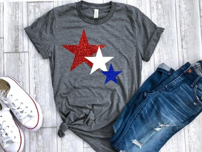 4th of July womens shirt, Star glitter shirt