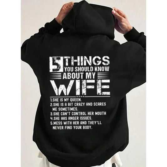 5 Things You Should Know About My Wife Funny Hoodie Casual Street Style Fleece Fabric Pullover Hooded Sweatshirt for Women for Men, Perfect Gift
