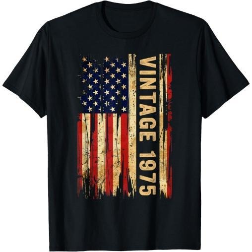 50 Years Old Vintage 1975 American Flag 50th Birthday Men T-Shirt Made in USA