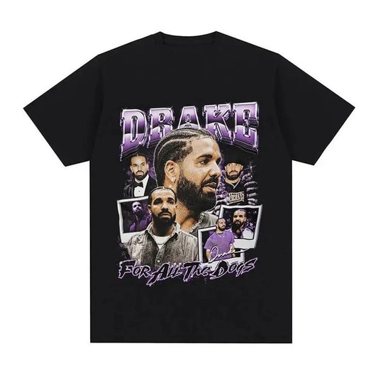 90s Drake for All The Dogs Music Album T Shirts Rapper Vintage Hip Hop Trend T-Shirt Men's Tees Streetwear