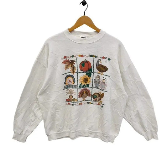 90s Mallard Duck Pumpkin Sunflower Vintage 1994 Thanksgiving Sweatshirt Crewneck Hunting Season T-Shirts Graphic Tee Unisex Pullover, Cotton