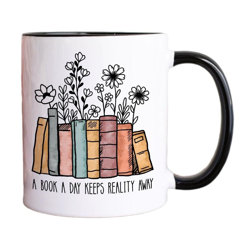 A Book A Day Keeps Reality Away Coffee Mug, Gift For Book Lover, Floral Book Mug, Reading Mug, Book Lover Mug, Librarian Mug, 11 15oz Ceramic Cup