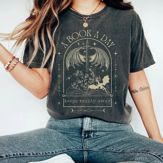 A Book a Day Dragon Shirt, Bookish, Book Club Shirt, Fantasy Book Merch T-Shirt, Gift for Reader, Book Lover, throne of glass book merch