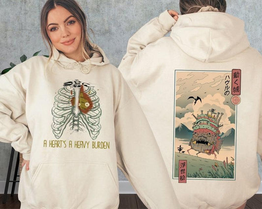 A Heart's A Heavy Burden 2 Sided Hoodie, T-shirt, Howls Moving Castle Shirt, Studio Ghibli, Anime Shirt, Anime Fan