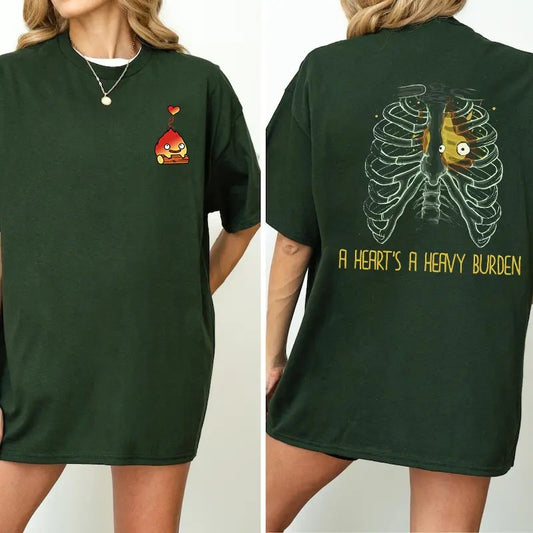 A Heart's A Heavy Burden 2 Sided Tshirt, Sweatshirt, Hoodie, Howls Moving Castle Shirt, Studio Ghibli, Anime