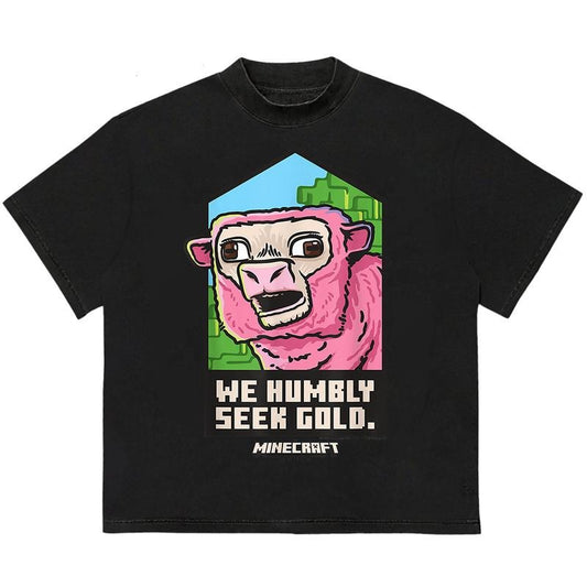 A Minecraft Movie We Humbly Seek Gold Pink Sheep T-Shirt Unisex Graphic Design