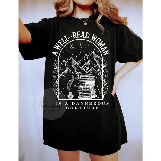 A Well Read Woman Bookish Shirt, Book Lovers Gift Shirts, A Dangerous Creature, Dark Academia Hoodie, Reader Library Bookish