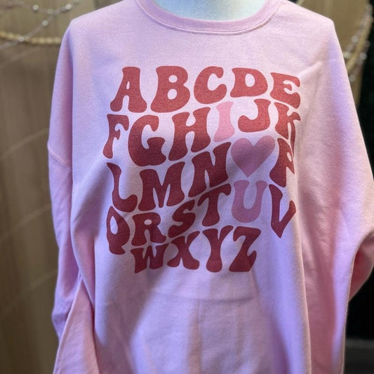 ABCDE I Love You Unisex Fit Sweatshirt  or Tee - Pink Sweatshirt - Valentines Day Sweatshirt