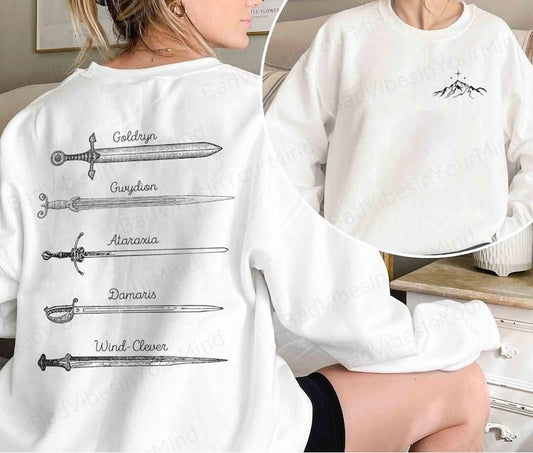 2 Slide, TOG/CC/ACOTAR Universe Inspired Swords sweatshirt Aelin Manon Dorian Bat Boys Bryce Rhun Daanan Nesta Archeron Sarah J Maas Booktok Bookish
