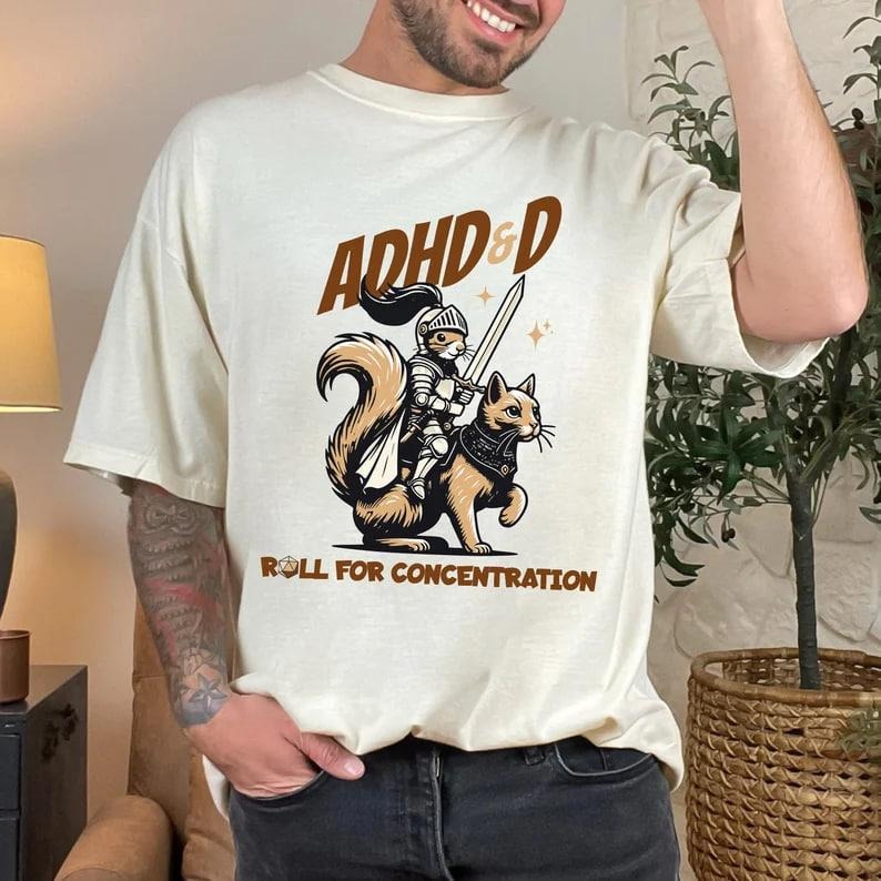 ADHD&D Roll for Concentration T-Shirt Sweatshirt, Dungeons and Dragons Dnd T-shirt, DnD Vintage Tee, ADHD Unisex shirt, DnD Shirt, RPG Gift, Dungeons Master Sweatshirt
