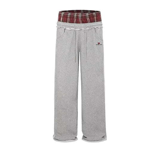 AELFRIC EDEN Plaid Patchwork Sweatpants Super Baggy Casual Sport Trousers for Men 100% Cotton Soft Comfy High Rise Loose Fit