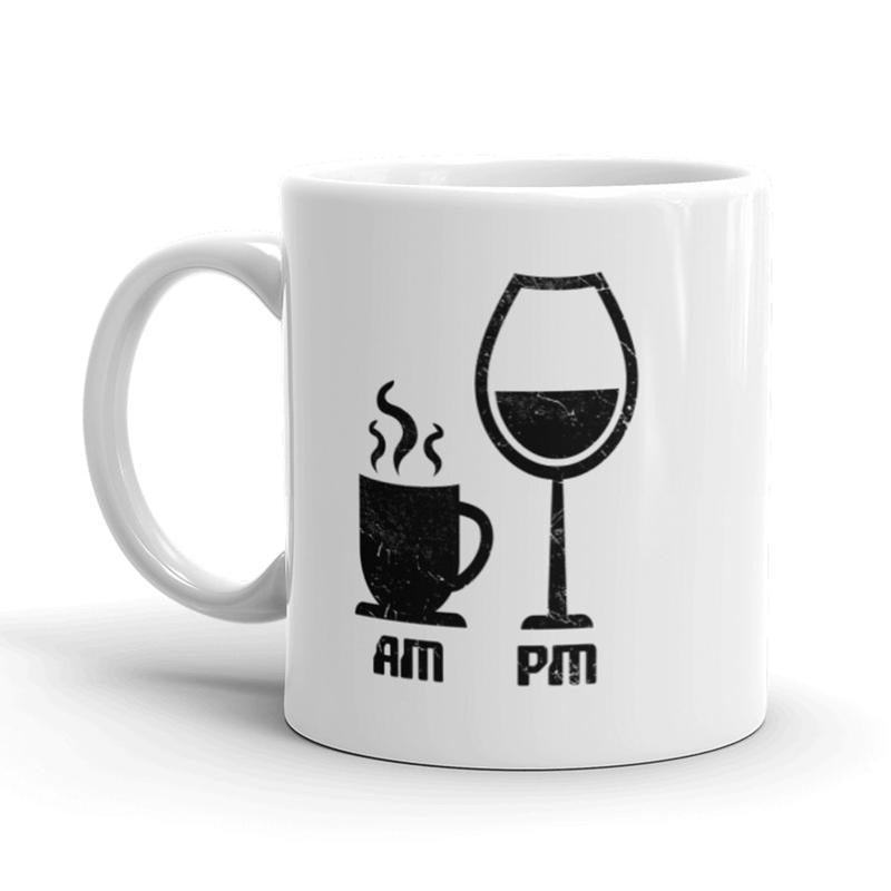 AM Coffee PM Wine Coffee Mug Funny Drinking Vino Ceramic Cup-11oz Funny Coffee Mugs Ceramic Printed Drinkware Cup