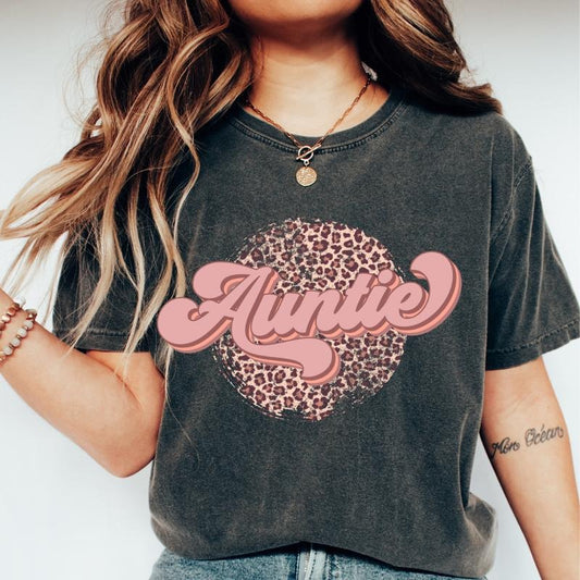AUNTIE CHEETAH SHIRT  (COMFORT COLORS T-SHRIT, CAUSAL SHIRT UNISEX, AUNT CLOTHING, GRAPHIC APPAREL) Cotton Fabric