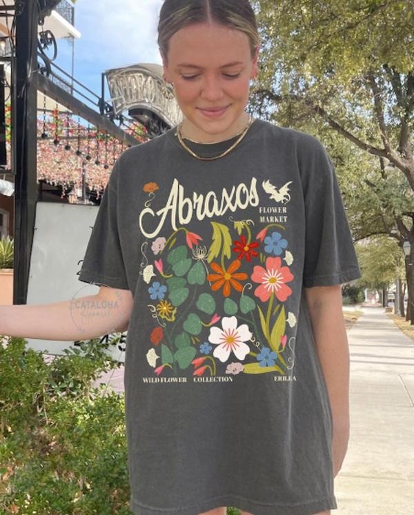 Abraxos flower market t-shirt, Fantasy bookish Merch, Floral Abraxos tshirt, Fantasy Dragon tee shirt, Book Shirt, Fantasy Book Lover Shirt