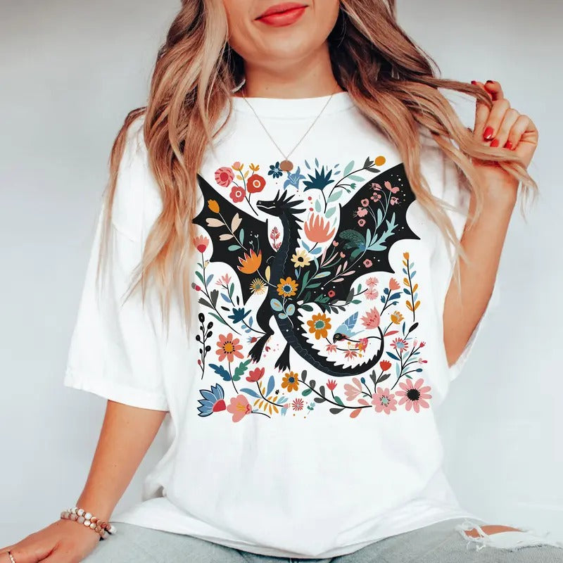 Abraxos t-shirt, Fantasy bookish Merch, Floral Abraxos tshirt, Book Lover tshirt, Fantasy Dragon shirt, Book Shirt, Fantasy Book Lover Shirtstyle{n002}2