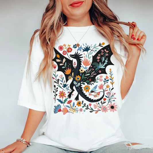 Abraxos t-shirt, Fantasy bookish Merch, Floral Abraxos tshirt, Book Lover tshirt, Fantasy Dragon shirt, Book Shirt, Fantasy Book Lover Shirtstyle{n002}2