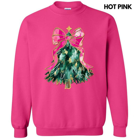 Abstract Pink Bow Christmas Tree Sweatshirt 'NLB'
