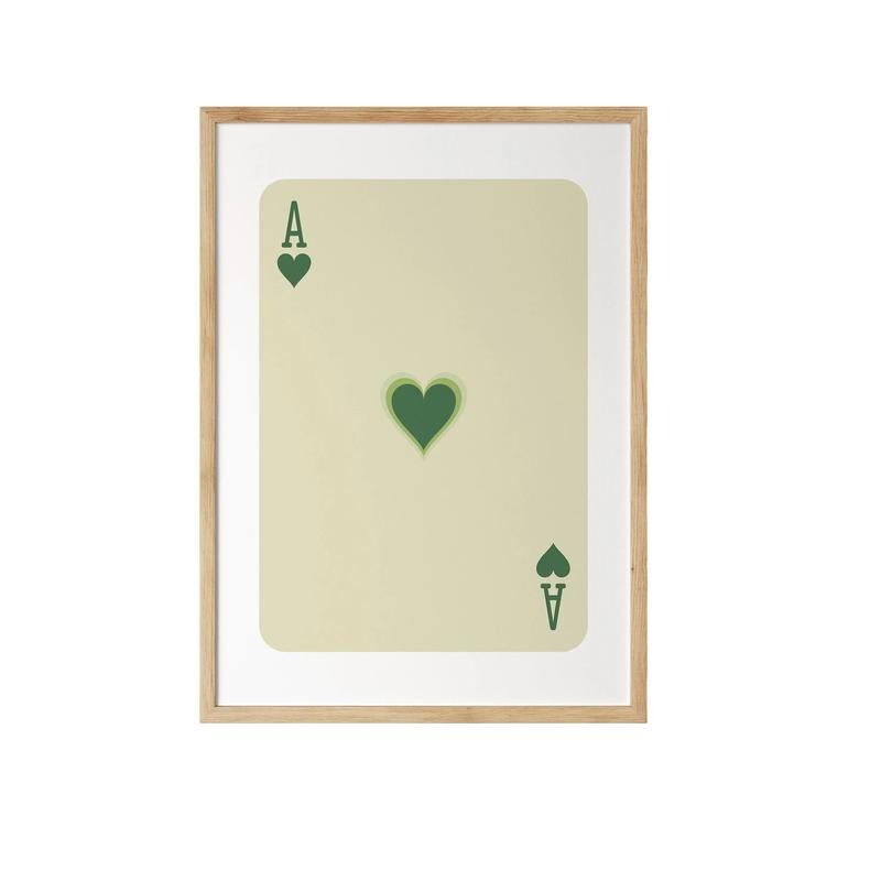 Ace Of Hearts Poster, Green Retro Wall Art, Trendy Ace Card Print, Bar Cart Wall Decor, Gifts For Bestie Sister Art Prints, Poster Prints No Frame, Wall Art Home Decor, Wall Art Prints, Gifts For Birthday Christmas Landscape Photo