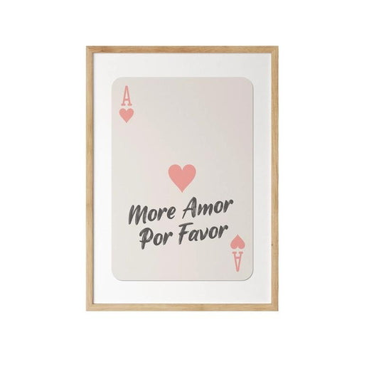 Ace Of Hearts Wall Art, More Amor Por Favor Print, Love Quote Artwork, Retro Ace Card Poster, Gifts For Women Bedroom Wall Decor, Poster Prints No Frame, Wall Decoration, Large Wall Art, Gifts For Birthday
