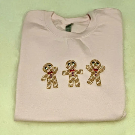 Adorable Gingerbread Embroidered Crewneck Sweatshirt Comfortable Fit Womenswear