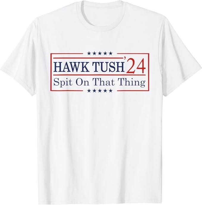 Adult Humor Shirts, Hawk Tuah 24 Spit On That Thang Funny USA Elections T-Shirt - Medium Casual Top Classic Cotton