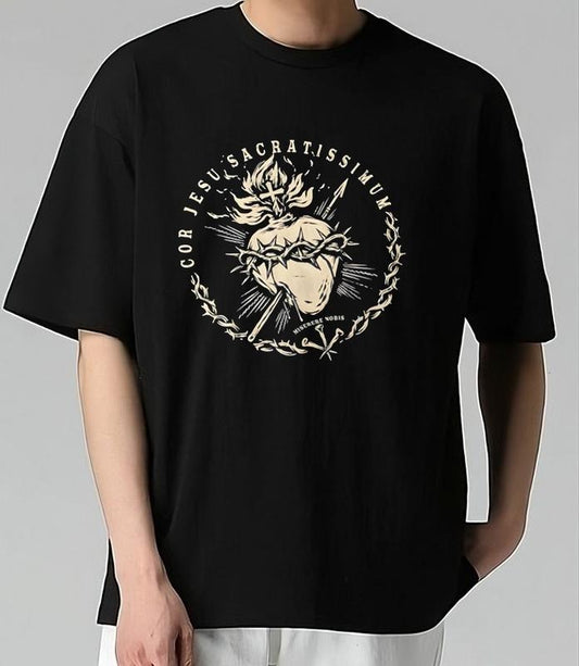 Adult Sacred Heart of Jesus T-Shirt Trendy Graphic T-Shirt with Street Style Graphic Design Cotton Lightweight, Soft, and Stylish