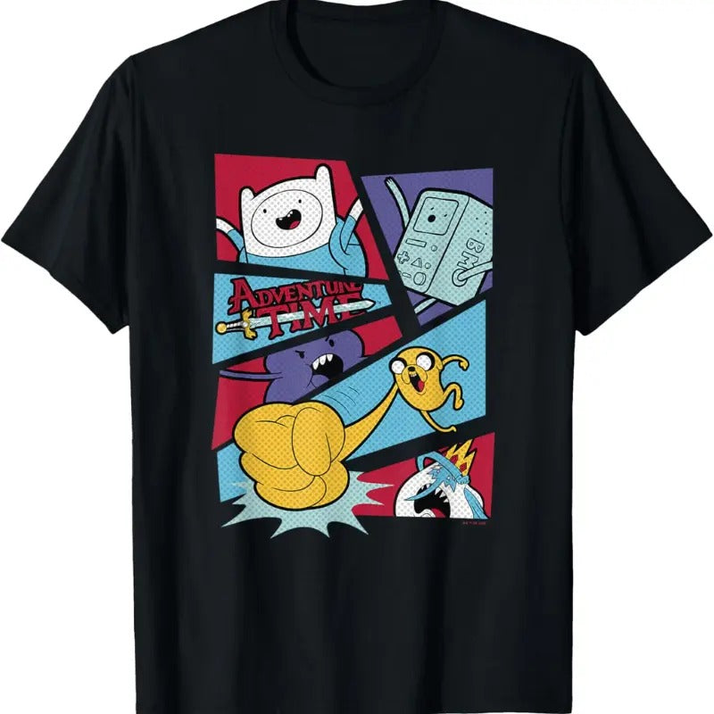 Adventure Time Group Shot Action Comic Panels Vintage Graphic Tees, Crew Neck, Size S- 3XL, Menswear Top, Womenswear Top Underwear Streetwear A6