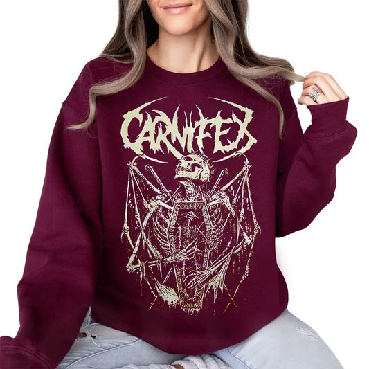 Aesthetic Grunge Carnifex Satanic Skull Death Metal Goth T-shirt Sweatshirt, Cotton Graphic Streetwear for Men and Women, Skeleton Halloween Shirt