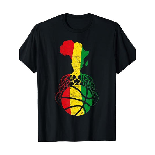 African Map & Basketball Player Graphic Tee - 100% Cotton, Short Sleeve, Crew Neck T-Shirt for Men made in usa