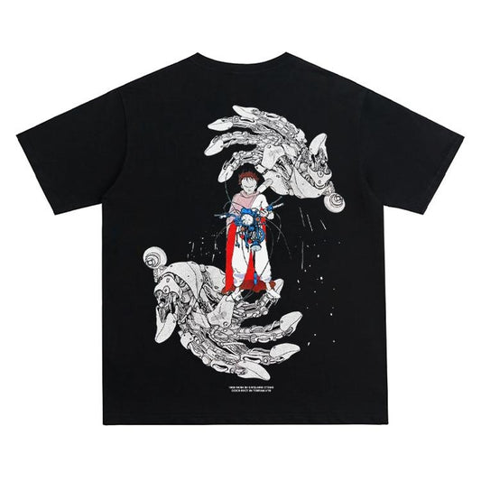 Akira "Control" Heavyweight Vintage Tee 100% Cotton OVERSIZED Anime T-shirt Menswear Top Crew Necks Tshirt Casual Streetwear Black Crewneck