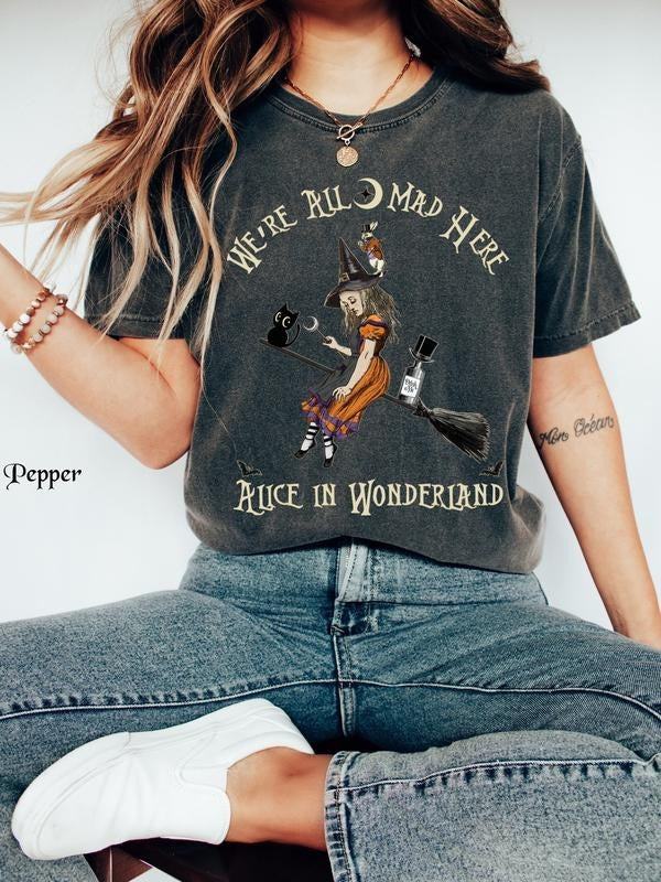 Alice in Wonderland Halloween Shirt, Alice in Wonderland Shirt, We're All Mad Here, Mad Hatter Shirt, Vintage Alice in Wonderland T-Shirt