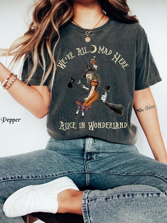 Alice in Wonderland Halloween Shirt, Alice in Wonderland Shirt, We're All Mad Here, Mad Hatter Shirt, Vintage Alice in Wonderland T-Shirt