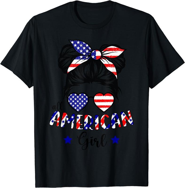 All American Girl 4th Of July Patriotic Shirts For Girls T-Shirt | Unisex Cotton Tee Gift, Crewneck, Short Sleeve