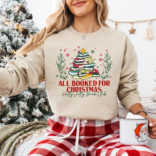 All Booked For Christmas Sweatshirt, Book Lovers Christmas T-shirt, Christmas Bookish Tee, Teacher Christmas Shirt, Librarian Xmas Gifts