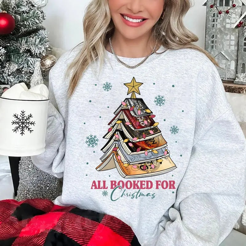 All Booked For Christmas Sweatshirt, Fourth Wing Christmas Tree Shirt, Books Christmas Sweatshirt, Christmas Schedule Shirt, Christmas Book Tree Hoodie, Christmas Gift For Book Lover