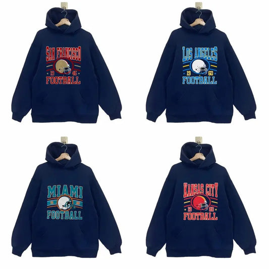 All Football Teams Vintage Style Hoodie - Classic Fit, Navy Color Hoodie