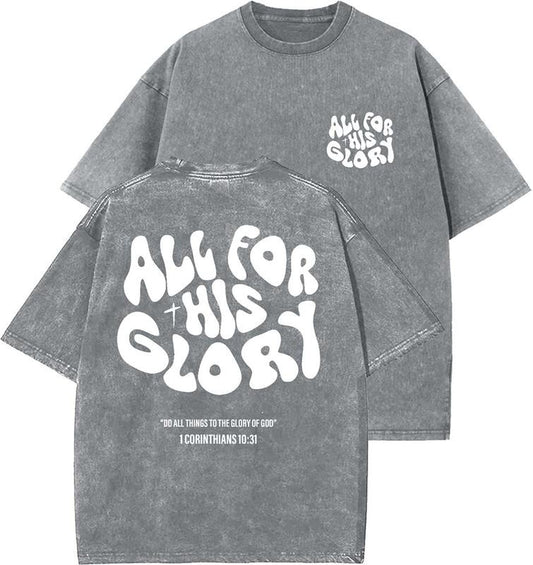 All For His Glory Unisex Washed T-Shirt, Christian t shirts, Vintage 90s Graphic Tee, Gift Top Womenswear Cotton Mineral Color